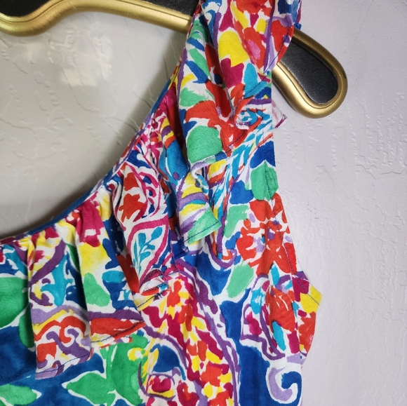 Ralph Lauren Petite Blue Floral Paisley One Shoulder Tank Size XS - Picture 4 of 8